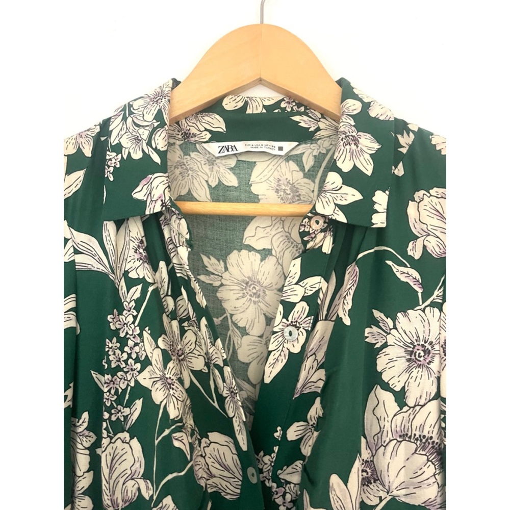 ZARA Green White Floral Midi Dress bloggers favourite S - Picture 4 of 8